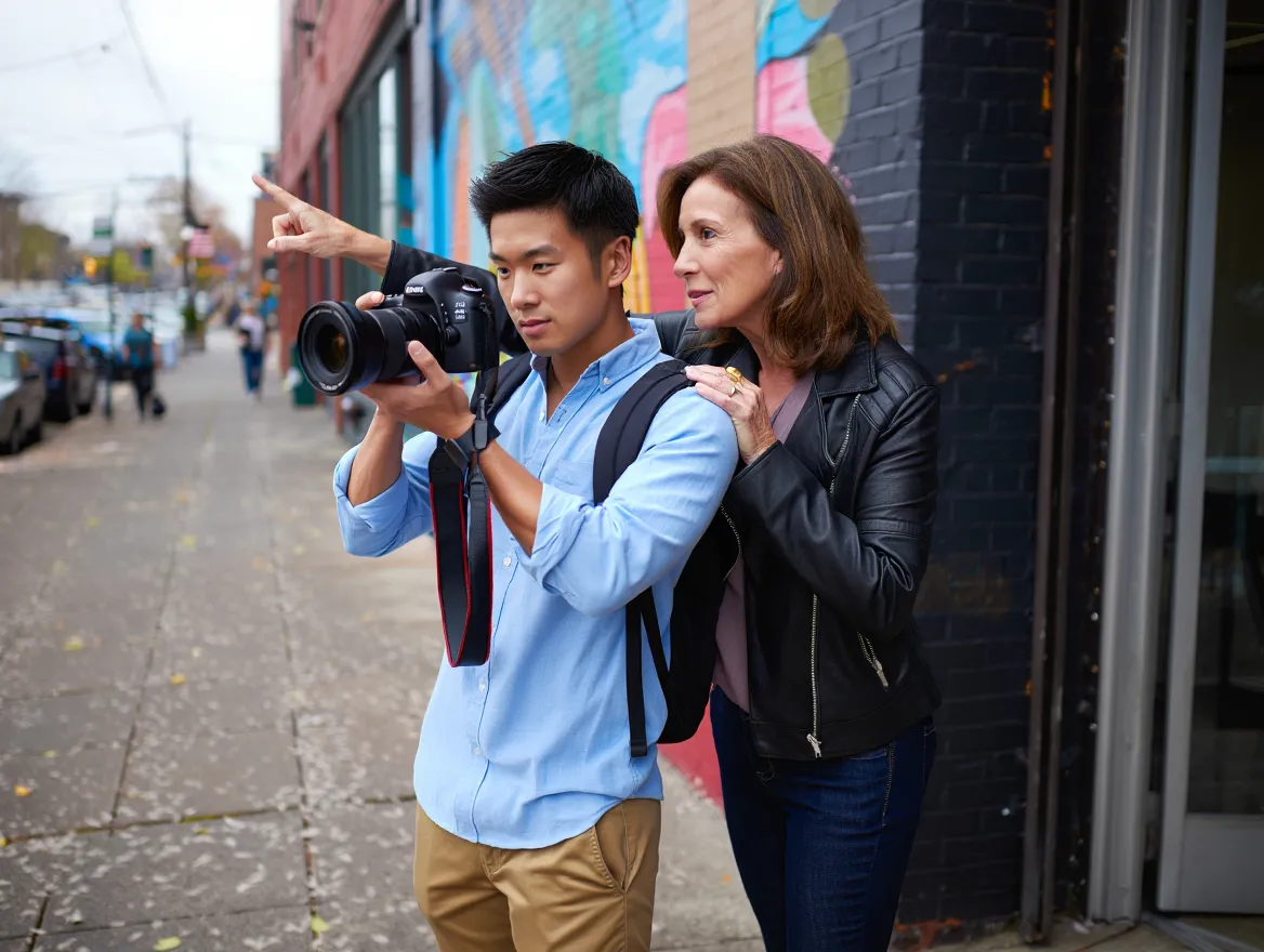 Fotograf der vejleder en kunde